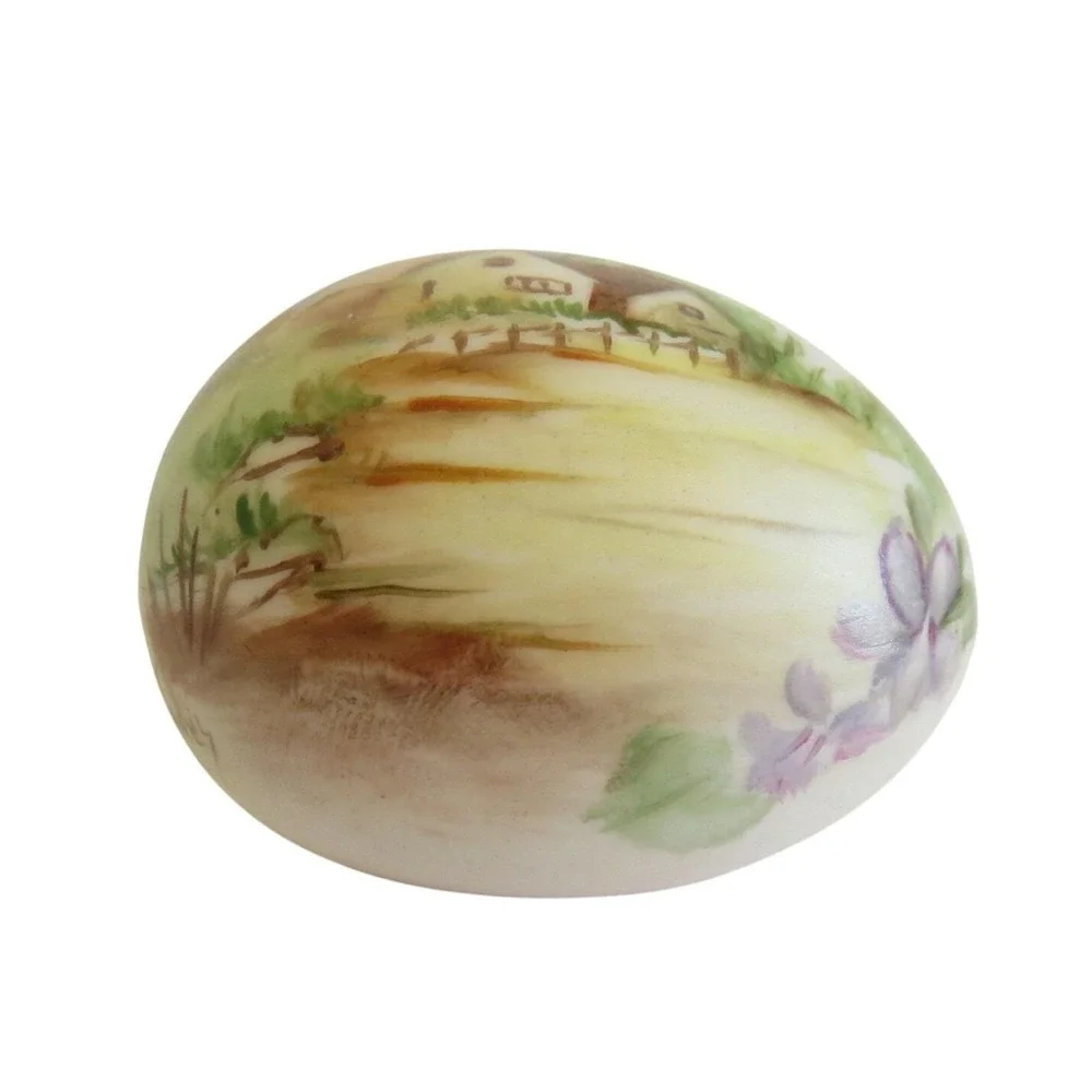 Vintage Hand Painted Ceramic Easter Egg Scene Scenic‎ Cottage Artwork Signed